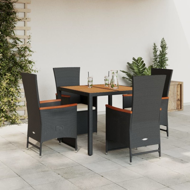 vidaXL 5-tlg. Garten-Essgruppe mit Kissen Schwarz Poly Rattan vidaXL 5-tlg. Garten-Essgruppe mit Kissen Schwarz Poly Rattan