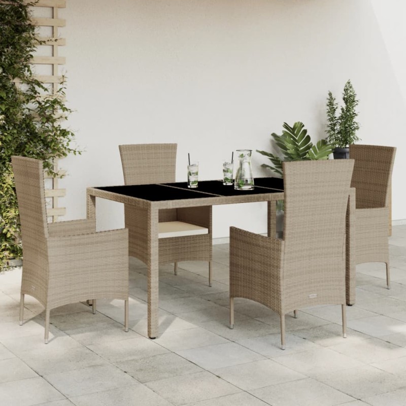 vidaXL 5-tlg. Garten-Essgruppe mit Kissen Beige Poly Rattan vidaXL 5-tlg. Garten-Essgruppe mit Kissen Beige Poly Rattan