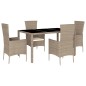 vidaXL 5-tlg. Garten-Essgruppe mit Kissen Beige Poly Rattan vidaXL 5-tlg. Garten-Essgruppe mit Kissen Beige Poly Rattan
