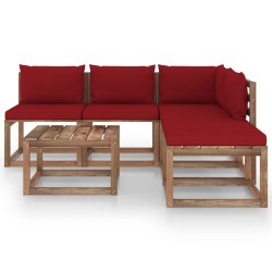 6-tlg. Garten-Lounge-Set aus Paletten mit Kissen Kiefernholz