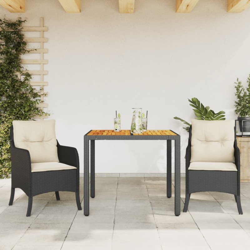 vidaXL 3-tlg. Garten-Essgruppe mit Kissen Schwarz Poly Rattan vidaXL 3-tlg. Garten-Essgruppe mit Kissen Schwarz Poly Rattan