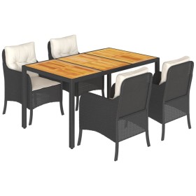 vidaXL 5-tlg. Garten-Essgruppe mit Kissen Schwarz Poly Rattan