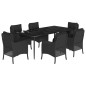vidaXL 7-tlg. Garten-Essgruppe mit Kissen Schwarz Poly Rattan