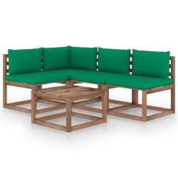 5-tlg. Garten-Lounge-Set mit Grünen Kissen