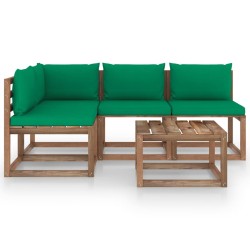 5-tlg. Garten-Lounge-Set mit Grünen Kissen