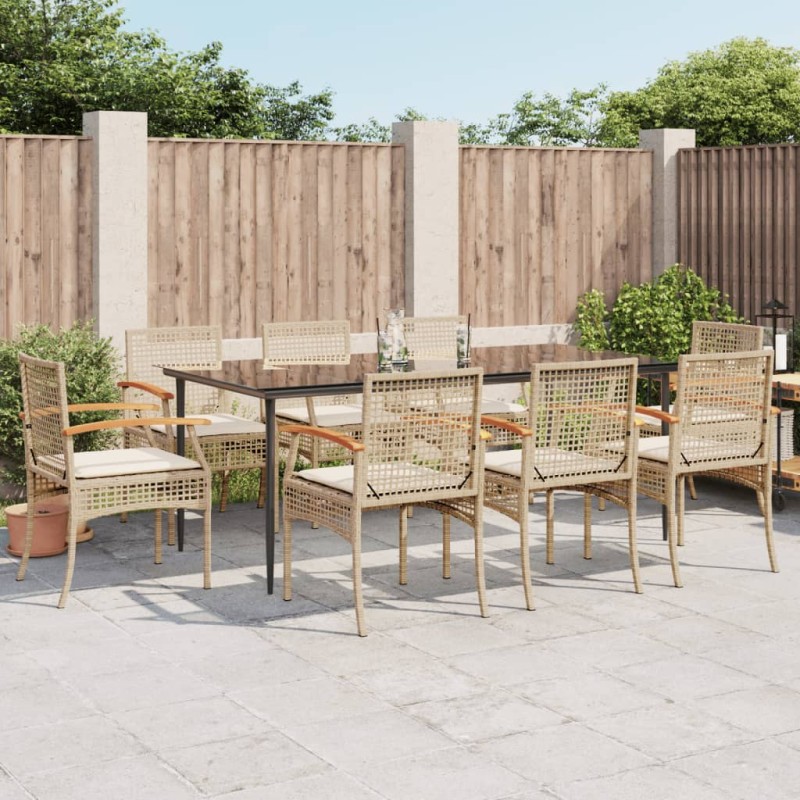vidaXL 9-tlg. Garten-Essgruppe mit Kissen Beige Poly Rattan vidaXL 9-tlg. Garten-Essgruppe mit Kissen Beige Poly Rattan