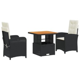 vidaXL 3-tlg. Garten-Essgruppe mit Kissen Schwarz Poly Rattan