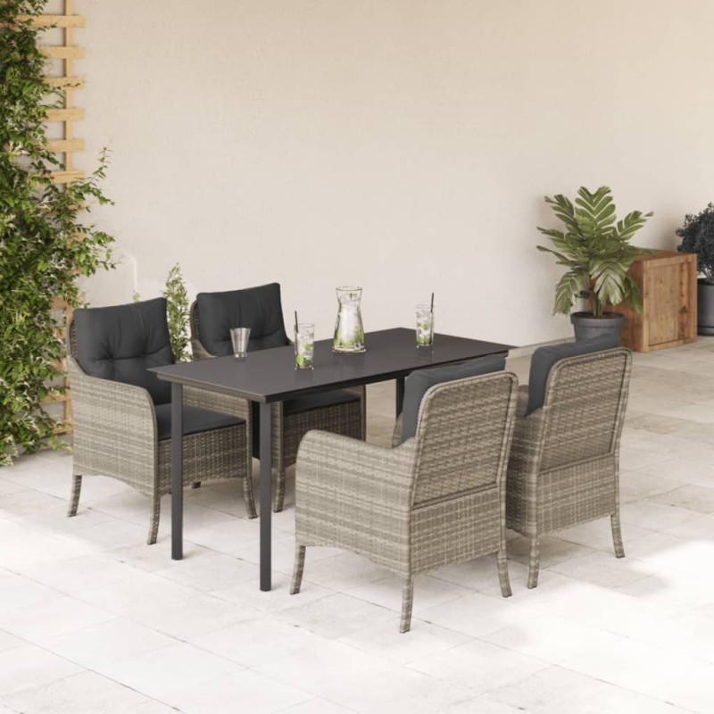 vidaXL 5-tlg. Garten-Essgruppe mit Kissen Hellgrau Poly Rattan vidaXL 5-tlg. Garten-Essgruppe mit Kissen Hellgrau Poly Rattan