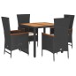 vidaXL 5-tlg. Garten-Essgruppe mit Kissen Schwarz Poly Rattan vidaXL 5-tlg. Garten-Essgruppe mit Kissen Schwarz Poly Rattan