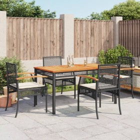 vidaXL 5-tlg. Garten-Essgruppe mit Kissen Schwarz Poly Rattan