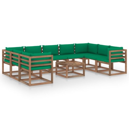 10-tlg. Garten-Lounge-Set mit Kissen in Grün