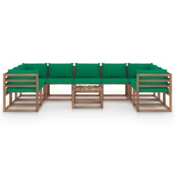 10-tlg. Garten-Lounge-Set mit Kissen in Grün
