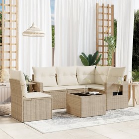vidaXL 6-tlg. Garten-Sofagarnitur mit Kissen Beige Poly Rattan