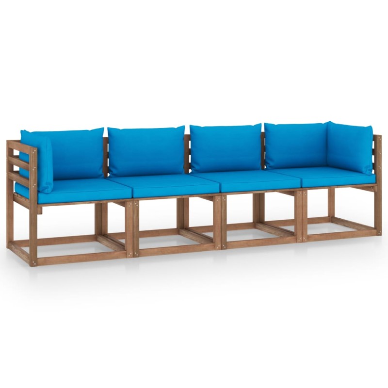Garten-Palettensofa 4-Sitzer mit Kissen Kiefernholz Garten-Palettensofa 4-Sitzer mit Kissen Kiefernholz