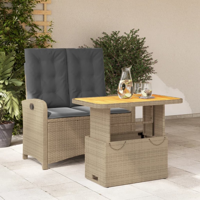 vidaXL 2-tlg. Garten-Essgruppe mit Kissen Beige Poly Rattan vidaXL 2-tlg. Garten-Essgruppe mit Kissen Beige Poly Rattan