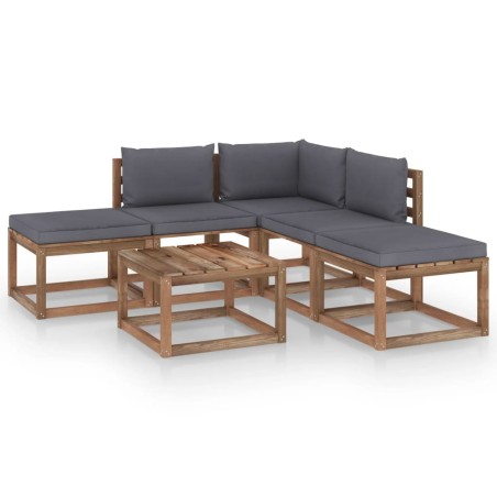 6-tlg. Garten-Lounge-Set mit Anthrazit Kissen
