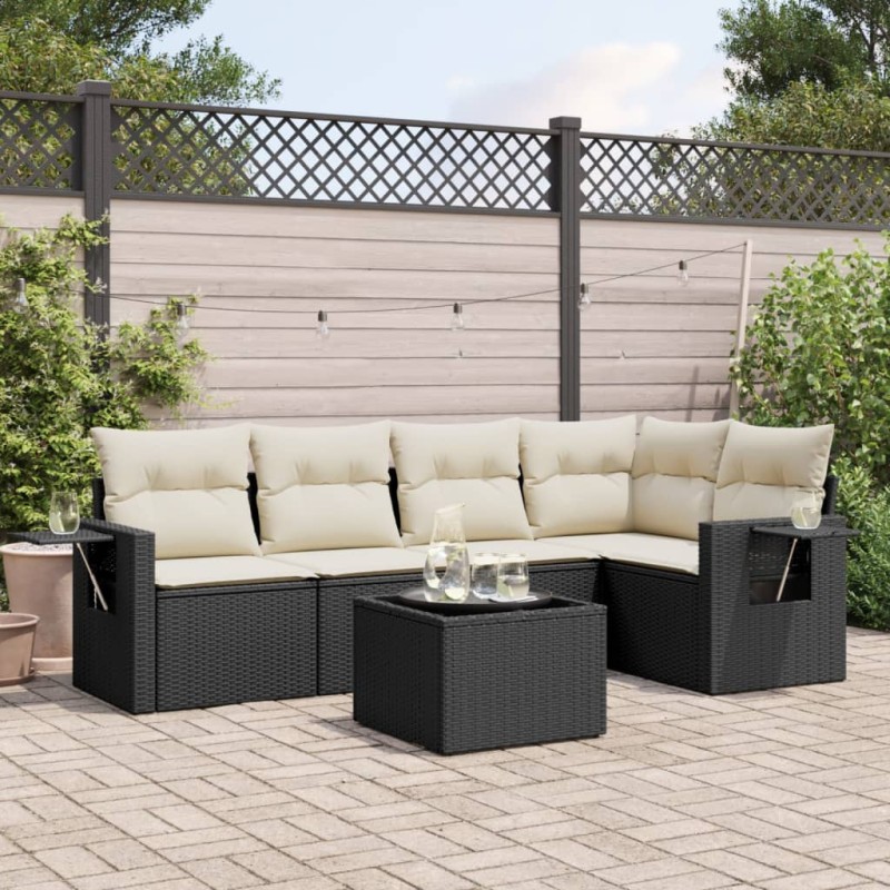 vidaXL 6-tlg. Garten-Sofagarnitur mit Kissen Schwarz Poly Rattan vidaXL 6-tlg. Garten-Sofagarnitur mit Kissen Schwarz Poly Rattan