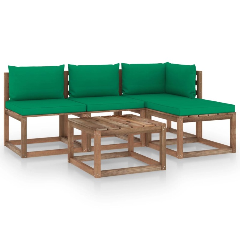 5-tlg. Garten-Lounge-Set aus Paletten mit Kissen Kiefernholz 5-tlg. Garten-Lounge-Set aus Paletten mit Kissen Kiefernholz