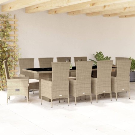 vidaXL 7-tlg. Garten-Essgruppe mit Kissen Beige Poly Rattan