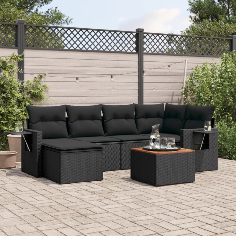 vidaXL 7-tlg. Garten-Sofagarnitur mit Kissen Schwarz Poly Rattan vidaXL 7-tlg. Garten-Sofagarnitur mit Kissen Schwarz Poly Rattan