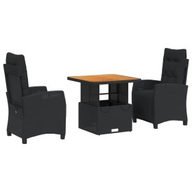 vidaXL 3-tlg. Garten-Essgruppe mit Kissen Schwarz Poly Rattan
