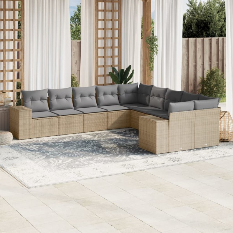 vidaXL 10-tlg. Garten-Sofagarnitur mit Kissen Beige Poly Rattan vidaXL 10-tlg. Garten-Sofagarnitur mit Kissen Beige Poly Rattan