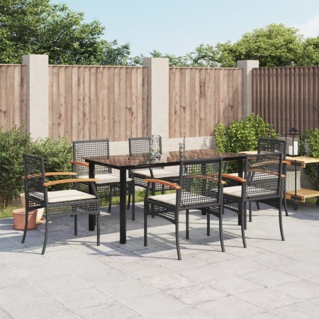 vidaXL 7-tlg. Garten-Essgruppe mit Kissen Schwarz Poly Rattan