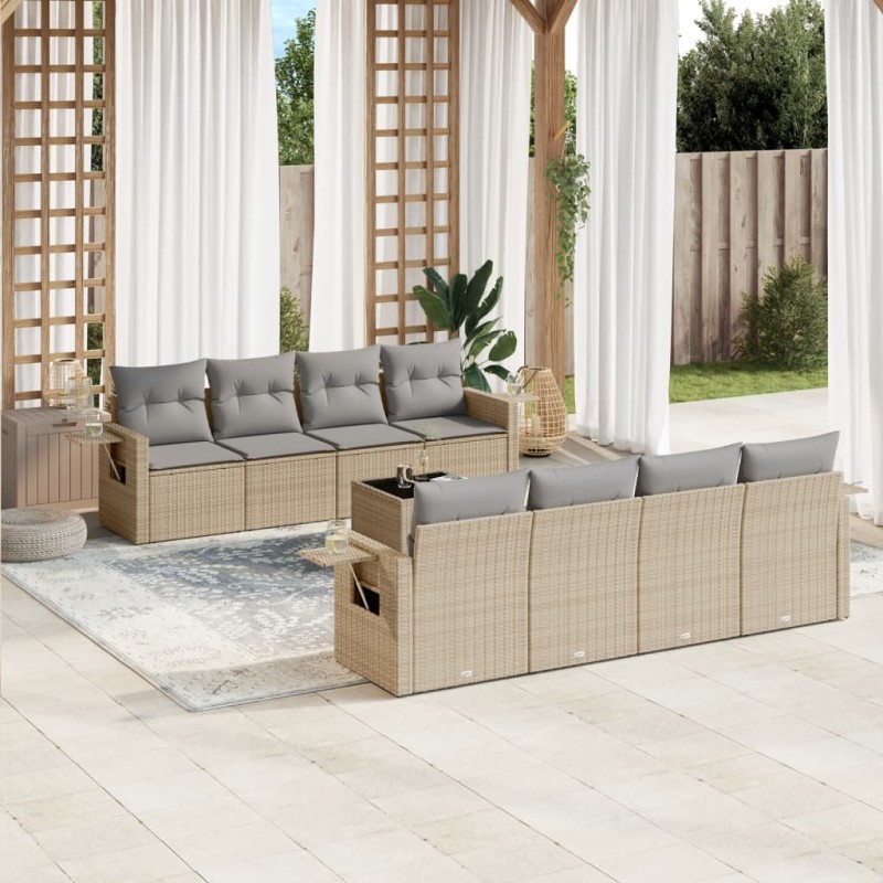 vidaXL 9-tlg. Garten-Sofagarnitur mit Kissen Beige Poly Rattan vidaXL 9-tlg. Garten-Sofagarnitur mit Kissen Beige Poly Rattan