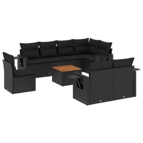 vidaXL 9-tlg. Garten-Sofagarnitur mit Kissen Schwarz Poly Rattan