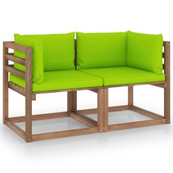 vidaXL Garten-Palettensofa 2-Sitzer mit Kissen in Hellgrün Kiefernholz