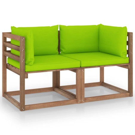 vidaXL Garten-Palettensofa 2-Sitzer mit Kissen in Hellgrün Kiefernholz