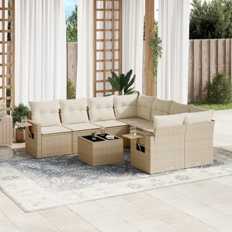 vidaXL 9-tlg. Garten-Sofagarnitur mit Kissen Beige Poly Rattan vidaXL 9-tlg. Garten-Sofagarnitur mit Kissen Beige Poly Rattan