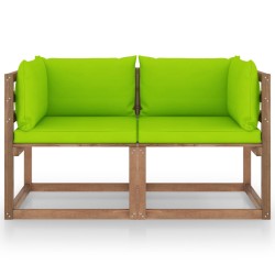vidaXL Garten-Palettensofa 2-Sitzer mit Kissen in Hellgrün Kiefernholz