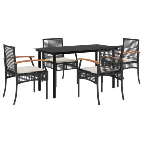 vidaXL 5-tlg. Garten-Essgruppe mit Kissen Schwarz Poly Rattan