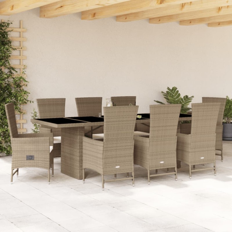 vidaXL 9-tlg. Garten-Essgruppe mit Kissen Beige Poly Rattan vidaXL 9-tlg. Garten-Essgruppe mit Kissen Beige Poly Rattan