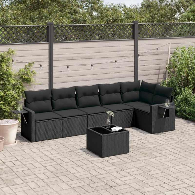 vidaXL 7-tlg. Garten-Sofagarnitur mit Kissen Schwarz Poly Rattan vidaXL 7-tlg. Garten-Sofagarnitur mit Kissen Schwarz Poly Rattan