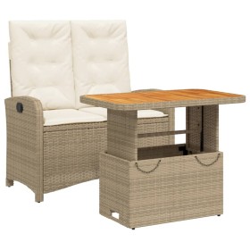 vidaXL 2-tlg. Garten-Essgruppe mit Kissen Beige Poly Rattan