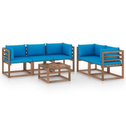 6-tlg. Garten-Lounge-Set mit Hellblauen Kissen