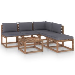 6-tlg. Garten-Lounge-Set aus Paletten mit Kissen Kiefernholz