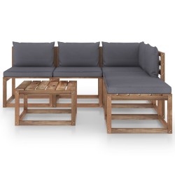 6-tlg. Garten-Lounge-Set aus Paletten mit Kissen Kiefernholz