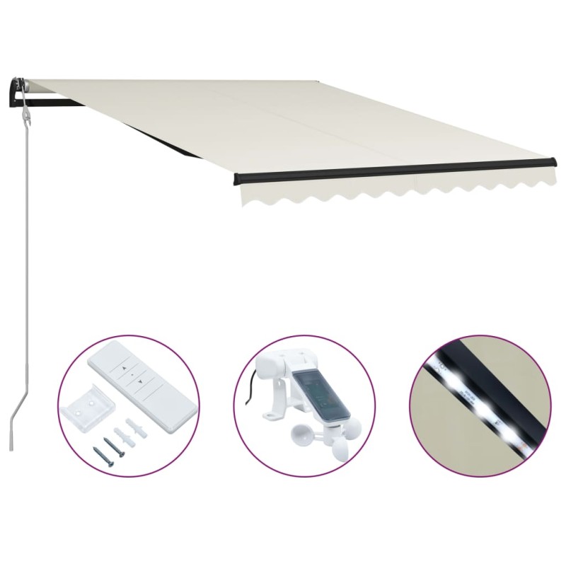 vidaXL Einziehbare Markise mit Windsensor & LED 300x250cm Creme vidaXL Einziehbare Markise mit Windsensor & LED 300x250cm Creme