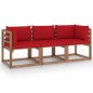 Garten-Palettensofa 3-Sitzer mit Kissen in Rot Kiefernholz