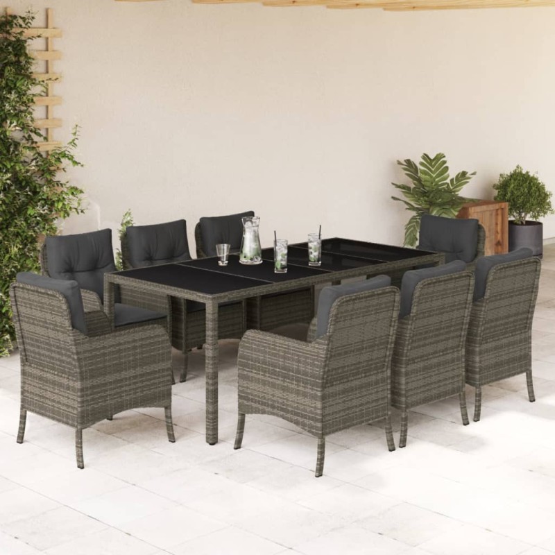 vidaXL 9-tlg. Garten-Essgruppe mit Kissen Grau Poly Rattan vidaXL 9-tlg. Garten-Essgruppe mit Kissen Grau Poly Rattan