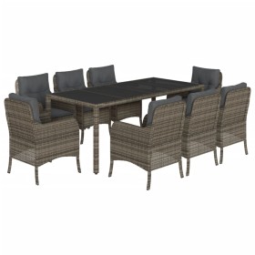 vidaXL 9-tlg. Garten-Essgruppe mit Kissen Grau Poly Rattan