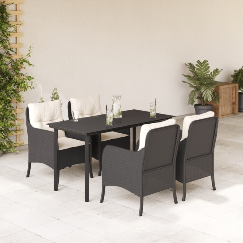 vidaXL 5-tlg. Garten-Essgruppe mit Kissen Schwarz Poly Rattan vidaXL 5-tlg. Garten-Essgruppe mit Kissen Schwarz Poly Rattan