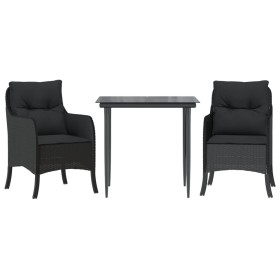 vidaXL 3-tlg. Garten-Essgruppe mit Kissen Schwarz Poly Rattan