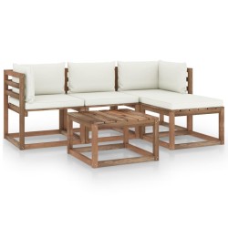 5-tlg. Garten-Lounge-Set mit Creme Kissen