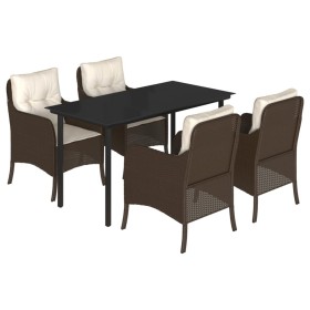 vidaXL 5-tlg. Garten-Essgruppe mit Kissen Braun Poly Rattan