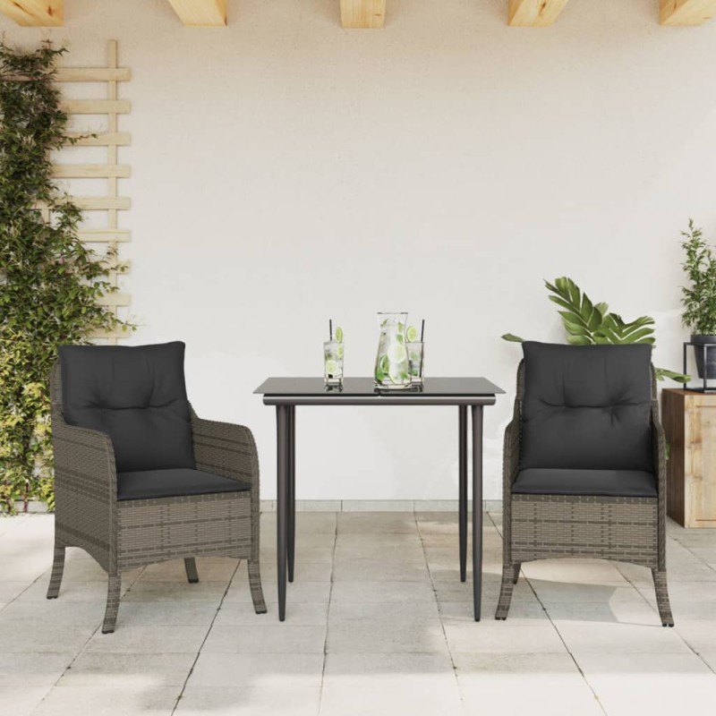 vidaXL 3-tlg. Garten-Essgruppe mit Kissen Grau Poly Rattan vidaXL 3-tlg. Garten-Essgruppe mit Kissen Grau Poly Rattan