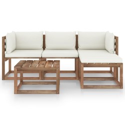 5-tlg. Garten-Lounge-Set mit Creme Kissen